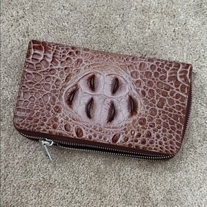Brown Crocodile-Embossed Zip Wallet